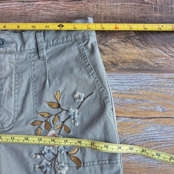 Sundance Orchard Floral Embroidered Cargo Jogger Boho Pants Elastic Waist Green - Picture 10 of 12